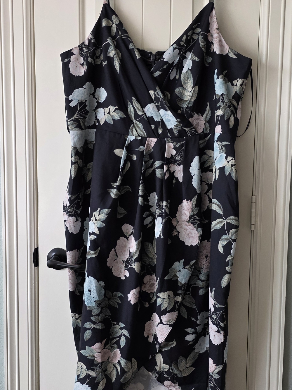 City Chic Black High-Low Floral Dress with Pastel Pink & Blue Flowers
